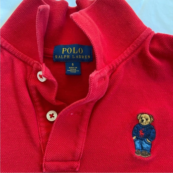 Polo Bear Cotton Mesh Polo Shirt, Red Size 6 - Picture 2 of 4